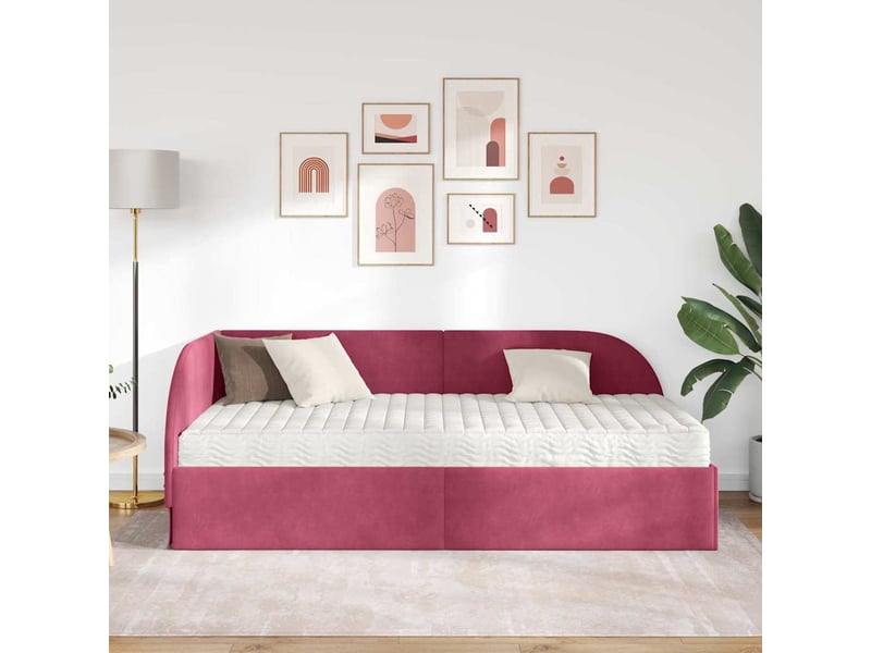 Lit adulte, lit simple, cadre de lit d'angle avec matelas 2 pc vert velours cf6531 - Conforama C