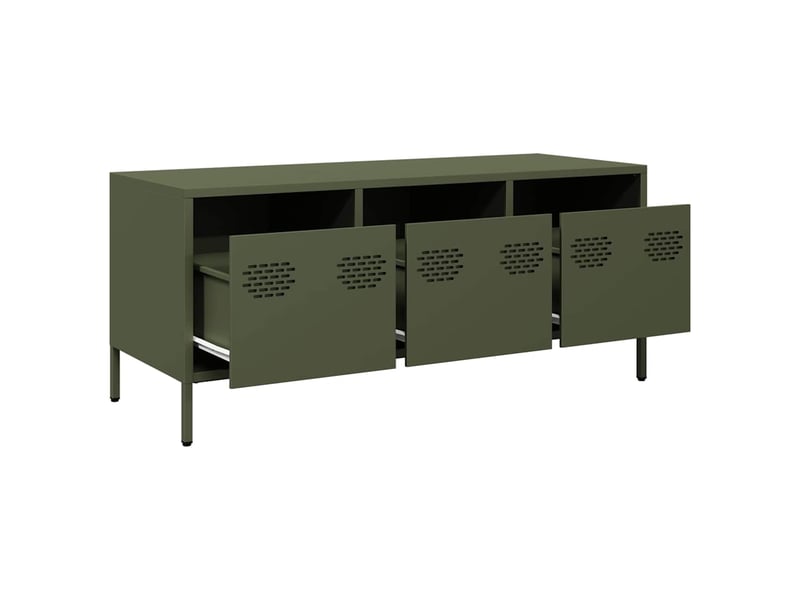  Meuble tv - banc tv - meuble de rangement vert olive 101,5x39x43,5 cm acier laminé à froid  - Conforama E
