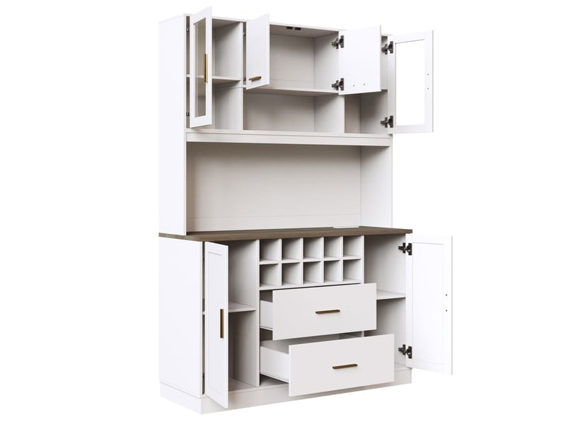 Buffet de cuisine 120x36x180 cm, 6 portes 2 tiroirs avec armoire à vin, led, blanc  - Conforama D