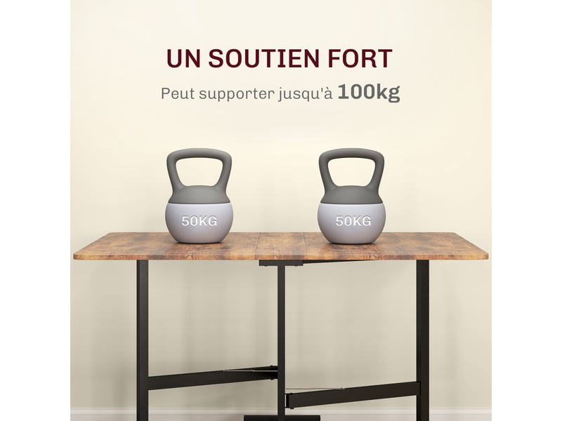  Table pliante cuisine table à manger pliable avec 2 abattants 6 roues pour 4-6 personnes 120 x 80 x 73 cm, brun rustique  - Conforama R