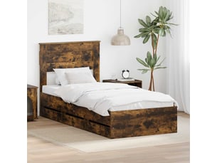 Lit adulte, lit simple, cadre de lit chêne fumé 100x200cm bois ingénierie cf5798