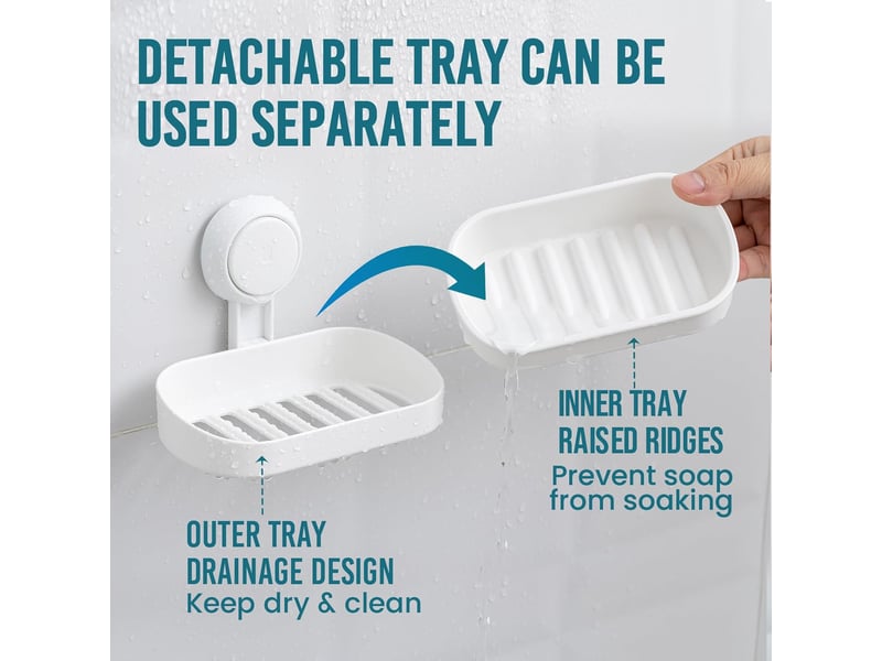  Porte-savon à ventouse pour salle de bain, mural, porte-savon amovible en plastique avec trou de drainage.  - Conforama D