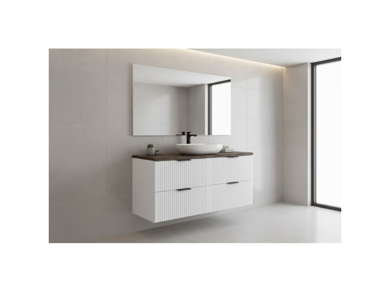 Ensemble de salle de bain noxera 120 cm – meuble sous vasque suspendu blanc alpin avec plan pour vasque effet bois épicéa - Conforama B