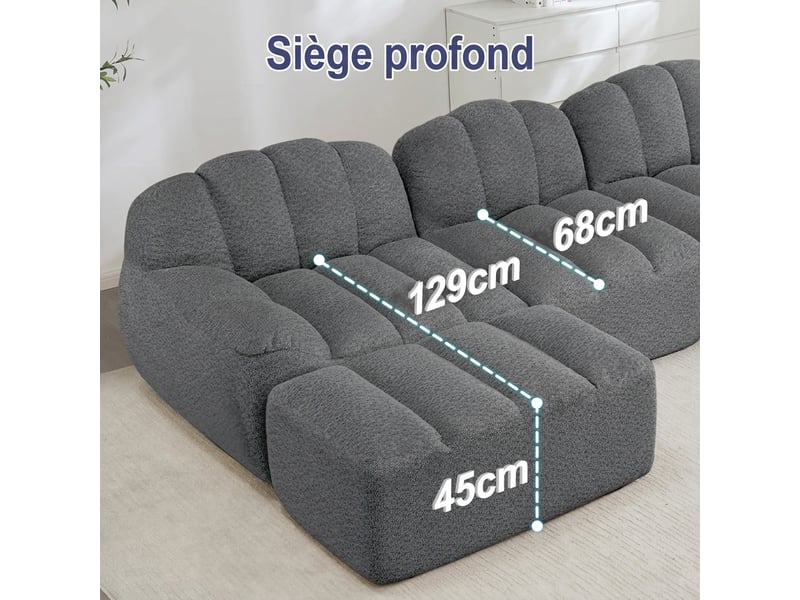  Canapé d'angle modulable 3 places sans montage 288 x 165 cm - assise profonde avec ottomane  - Conforama R