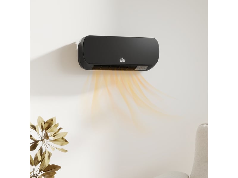  Radiateur électrique mural à faible consommation d'énergie, télécommande, température réglable et minuterie 12 heures, noir  - Conforama C