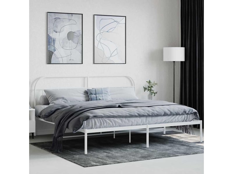  Lit double- lit adulte -  cadre de lit métal sans matelas et tête de lit blanc 200x200 cm  - Conforama C