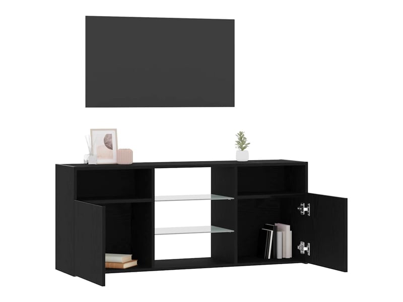 Meuble tv - banc tv - meuble de rangement avec éclairage led chêne noir 120 x 30 x 50 cm bois d'ingénierie - Conforama E