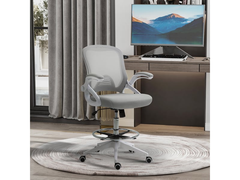 Chaise de bureau pivotante, avec repose-pieds et siège pivotant, en acier noir, 64 x 60 x 106-126 cm  - Conforama C