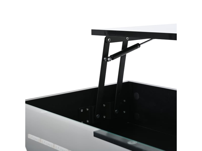  Table basse relevable avec 2 tiroirs, rangements et led pour salon 80×80×45 cm en panneaux de particules noire  - Conforama D