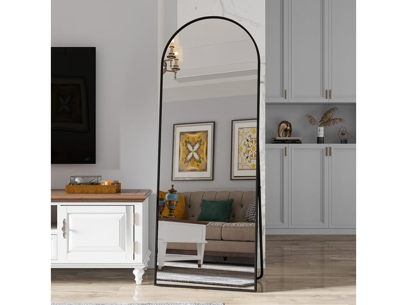Miroir sur pied 162x53 cm,grand miroir pleine longueur,miroir mural arqué moderne ,cadre en aluminium,verre trempé hd,noir - Conforama B