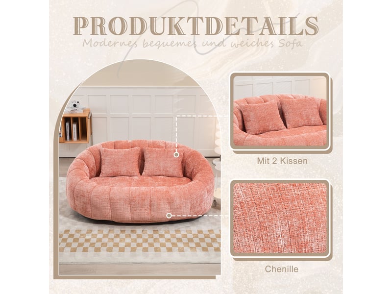  Pouf canapé de sol en tissu chenille rose 150 x 95 x 63 cm W3056P262409 - Conforama E