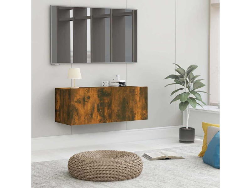  Meuble tv - banc tv - meuble de rangement chêne fumé 80x30x30 cm bois d'ingénierie  - Conforama B