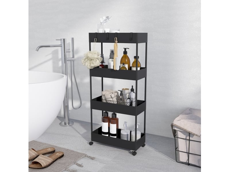  Desserte de cuisine 40 x 19 x 90 cm – noire – 4 niveaux, roulettes freinées et crochets amovibles  - Conforama D