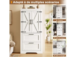 Buffet de cuisine blanc,meuble de rangement moderne,avec 2 tiroirs,étagères réglables,60x30x128cm,mdf