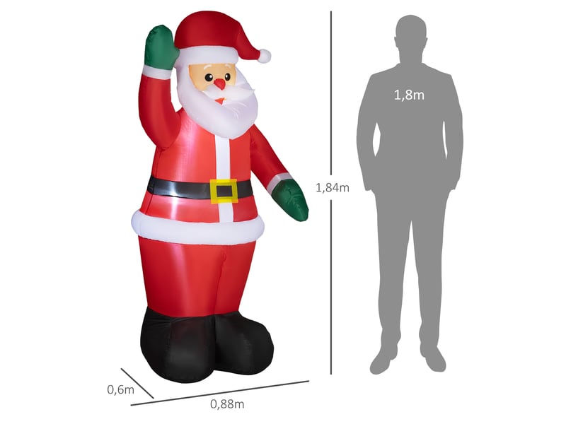  Père noël, 1,84 m de haut, avec éclairage led, décoration de jardin autogonflante  - Conforama E