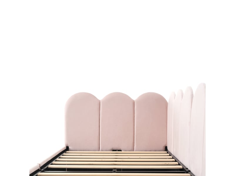  Lit enfant simple 90x200 cm canapé-lit avec 2 tiroirs, velours, rose, sans matelas  - Conforama E