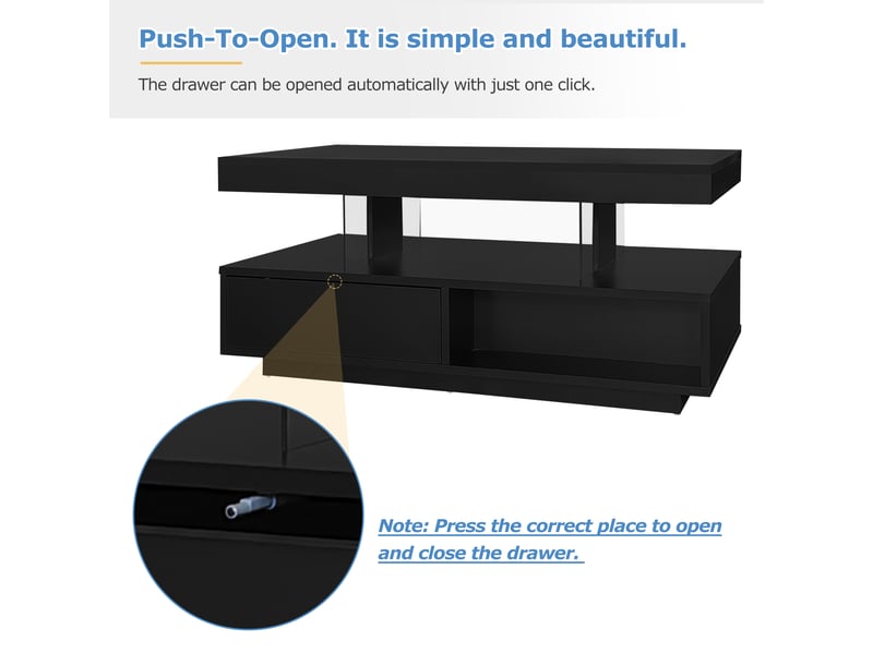  Table basse avec 2 tiroirs, 2 niches et led pour salon en panneaux de particules 95×50×42,5 cm noir  - Conforama C