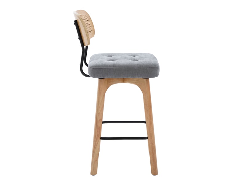  Lot de 2 tabourets de bar pivotants 360° en chenille grise et rotin 51x44x96 cm  - Conforama E