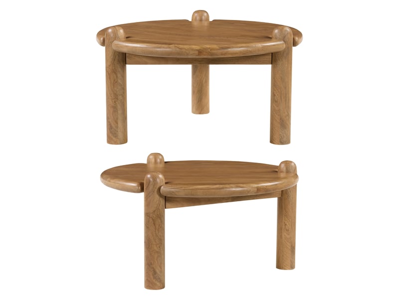  Table basse ronde en bois de manguier massif teinte foncée tori  - Conforama C
