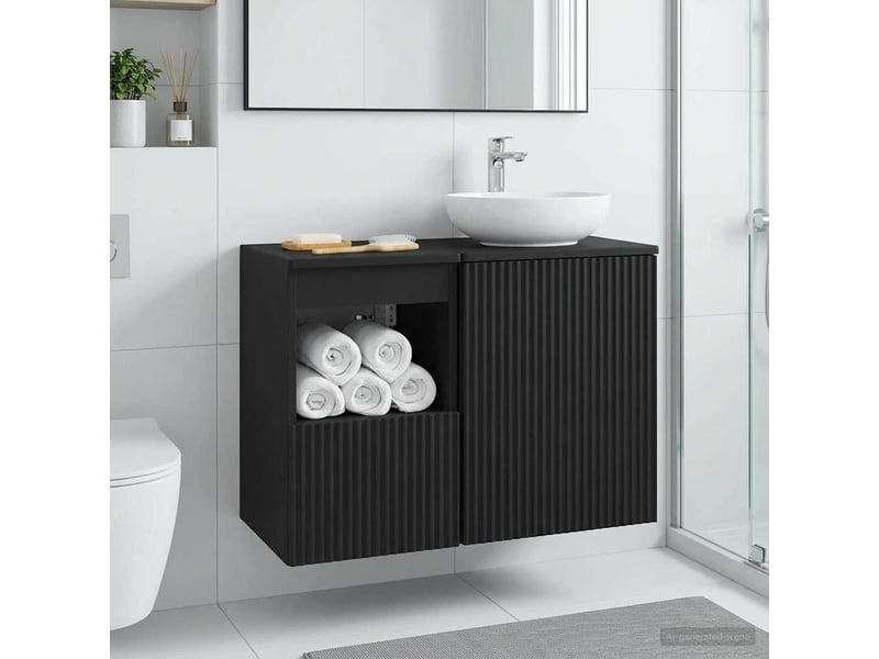  Armoire de salle de bain, meuble de rangement noir 30x35x50 cm bois d'ingénierie  - Conforama D