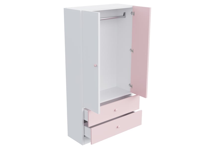  Armoire chambre 2 portes 2 tiroirs 70x40x170 cm - penderie avec rangement - design bicolore rose  - Conforama E