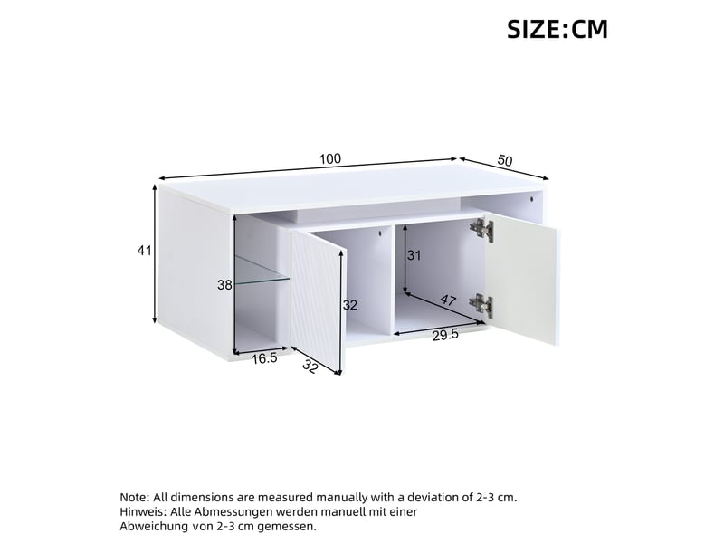  Table basse 100 x 50 x 41 cm en panneau de particules avec led et rangement blanche chicfurn  - Conforama D