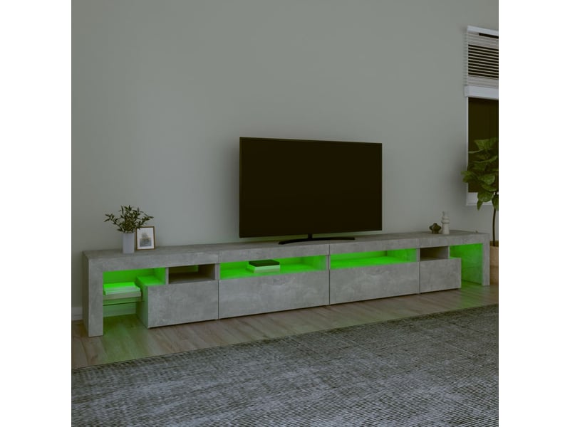 Meuble tv - banc tv - meuble de rangement avec lumières led gris béton 290x36,5x40 cm - Conforama D