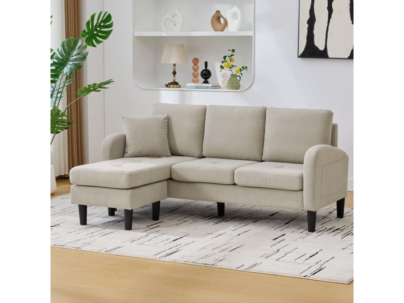 Canapé d’angle 3 places en velours côtelé, canapé modulaire avec méridienne réversible, format compact pour salon, appartement ou bureau - Conforama W