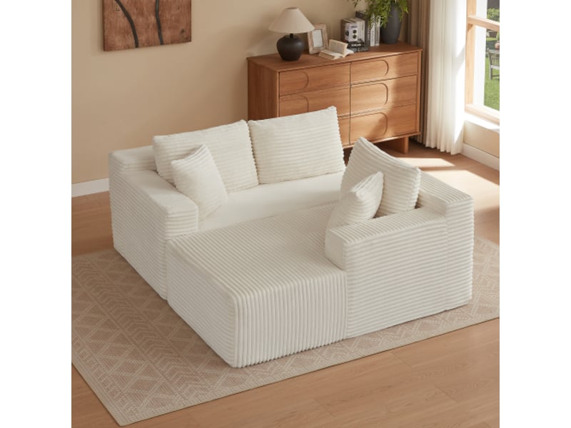  Canapé modulaire 3 places avec configuration flexible et coussins amovibles pour salon en mousse blanc  - Conforama E