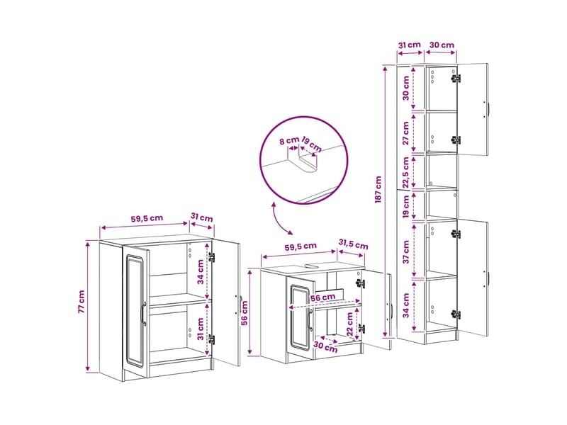 Ensemble de meuble de salle de bain 3 pièces utrecht noir cf63520 - Conforama E