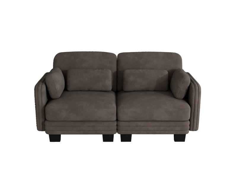  Canapé droit modulable 2 places 176x88x88 cm en chenille marron  - Conforama E