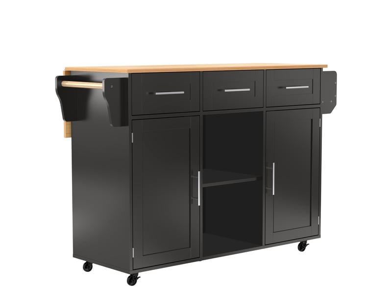  Desserte de cuisine,139x46x91,5 cm,avec plateau rabattable,mdf,noire effet bois  - Conforama D