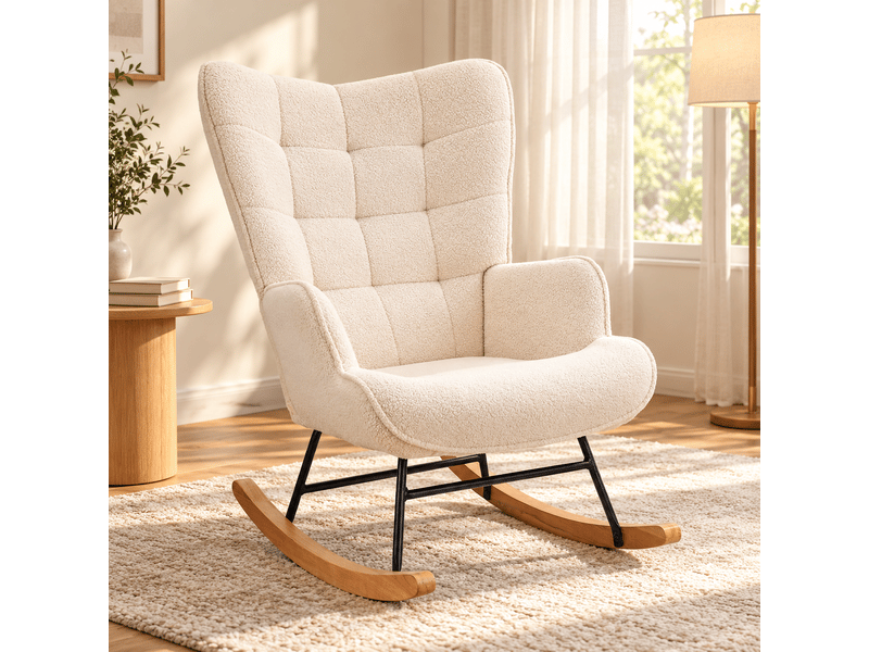  Chaise à bascule, fauteuil a bascule avec polaire sherpa, allaitement fauteuil pour salon, chambre, balcon, beige  - Conforama A