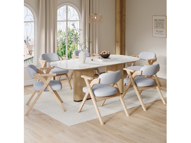  Lot de 4 chaises de salle à manger pliantes avec accoudoirs en bois et lin gris  - Conforama D