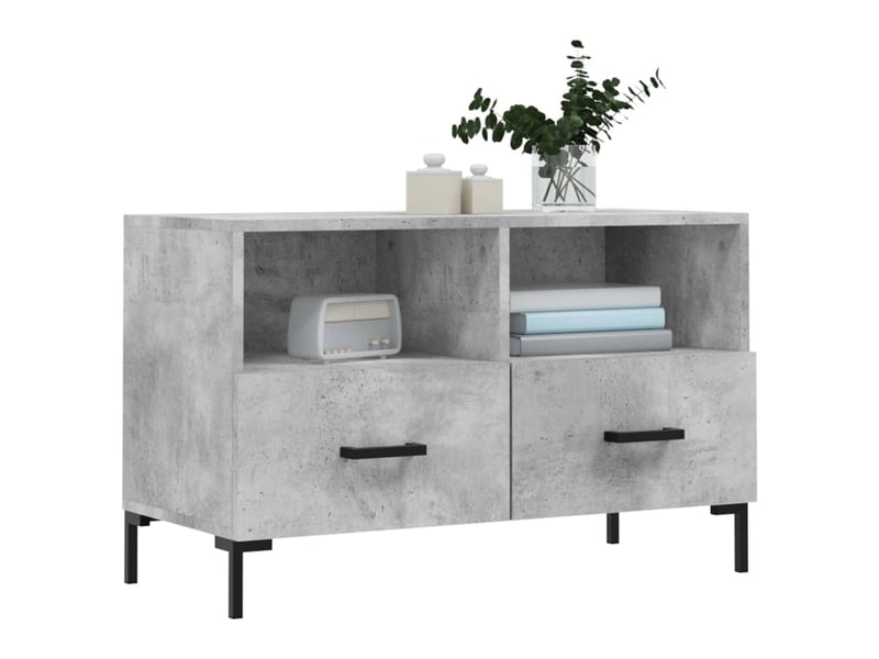  Meuble tv - banc tv - meuble de rangement gris béton 80x36x50 cm bois d'ingénierie  - Conforama C