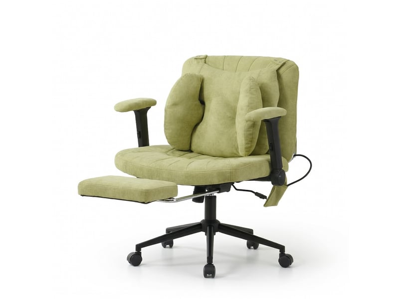  Chaise de bureau verte pivotante à hauteur réglable avec repose-pieds accoudoirs roulettes charge max 150 kg pour gaming  - Conforama A