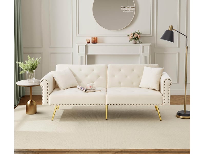  Canapé convertible modenvie 2 places en velours beige 173 x 75 x 70 cm dossier réglable  - Conforama B