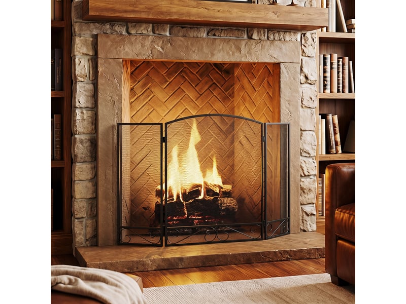  Pare feu cheminée pliable 3 panneaux métal 123 x 70 cm noir  - Conforama B