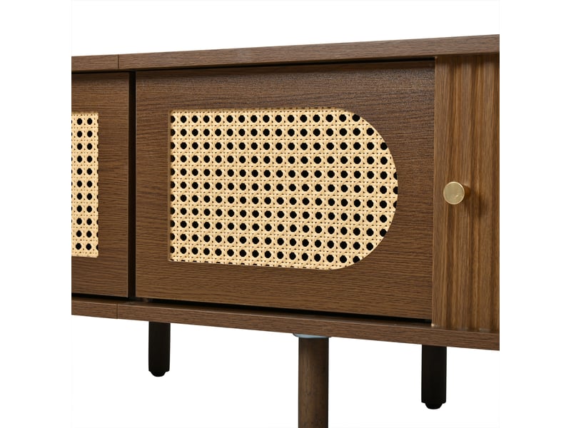 Meuble tv noyer 180 cm ovale style vintage avec portes rotin et coulissantes pour écran 80 pouces - Conforama W