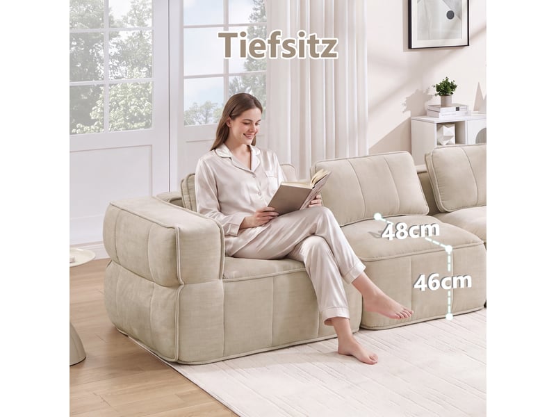 Canapé modulable, canapé 3 places, en tissu, beige, pour salon, mobilier pour espace de vie, adapté à l'espace de vie - Conforama W
