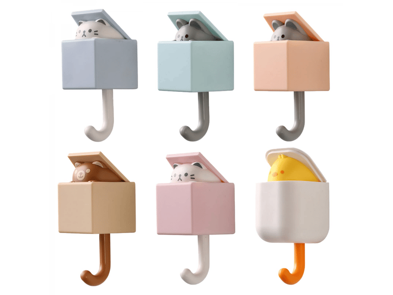  Lot de 6 crochets adhésifs animal mignonne patère murale bureau rétractables porte manteau, multicolore  - Conforama A