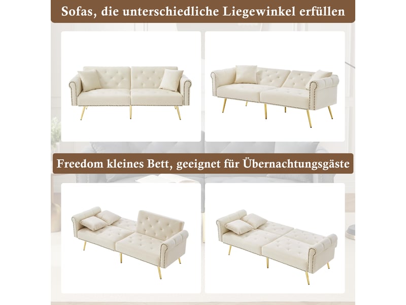  Canapé convertible, canapé-lit, en velours, dossier inclinable 3 positions, pieds en métal, 2 places, design moderne  - Conforama D