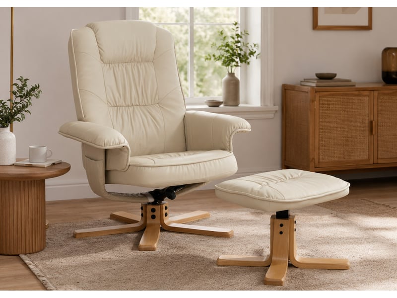  Fauteuil relax de relaxation m56 avec pouf, simili-cuir - crème  - Conforama B