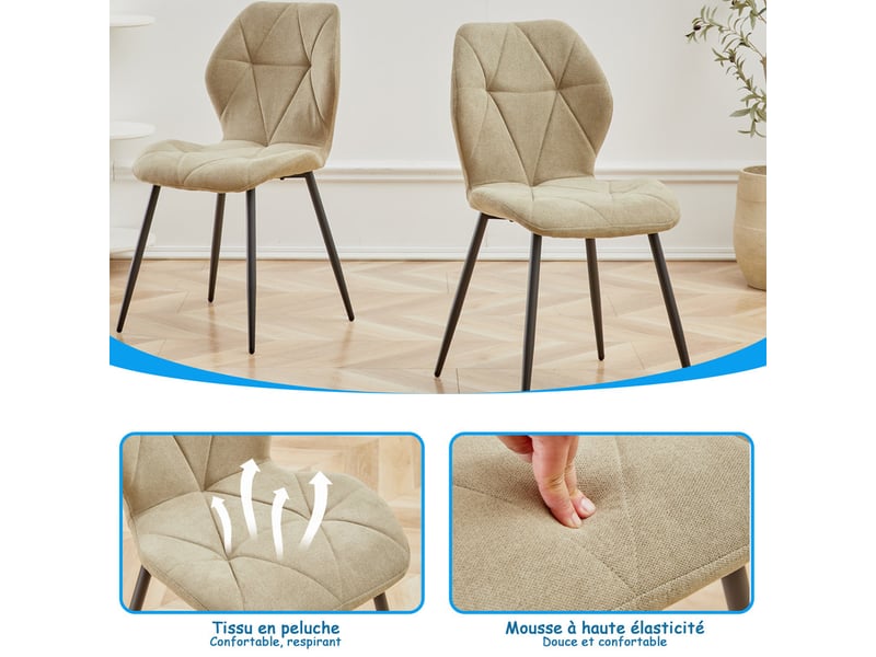  Lot de 4 chaises - chaise de salle à manger vintage en forme de diamant - chaise en lin - pieds en métal(vert) Grand-house - Conforama D