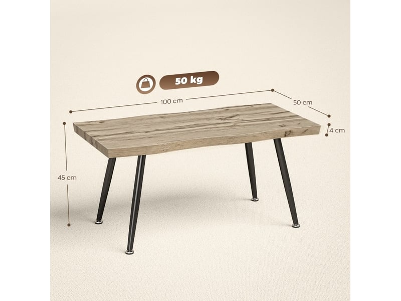  Table basse rectangulaire 100 x 50 x 45 cm, plateau mélaminé 4 cm, chêne et noir  - Conforama C