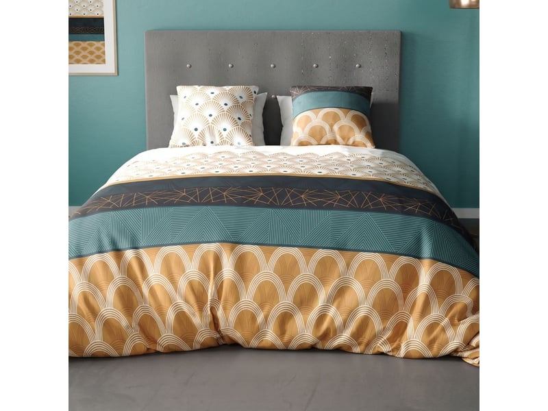  Parure housse de couette 240x220cm + 2 taies motif graphique jaune moutarde 100% coton - galiana GALIANA - Conforama A
