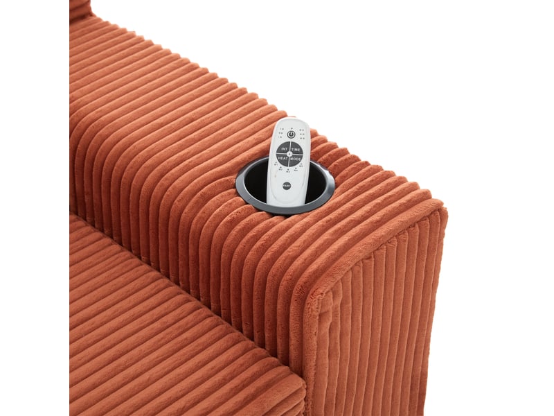 Canapé droit moderne orange en velours côtelé avec coussins et rangement latéral intégré pour salon contemporain - Conforama E