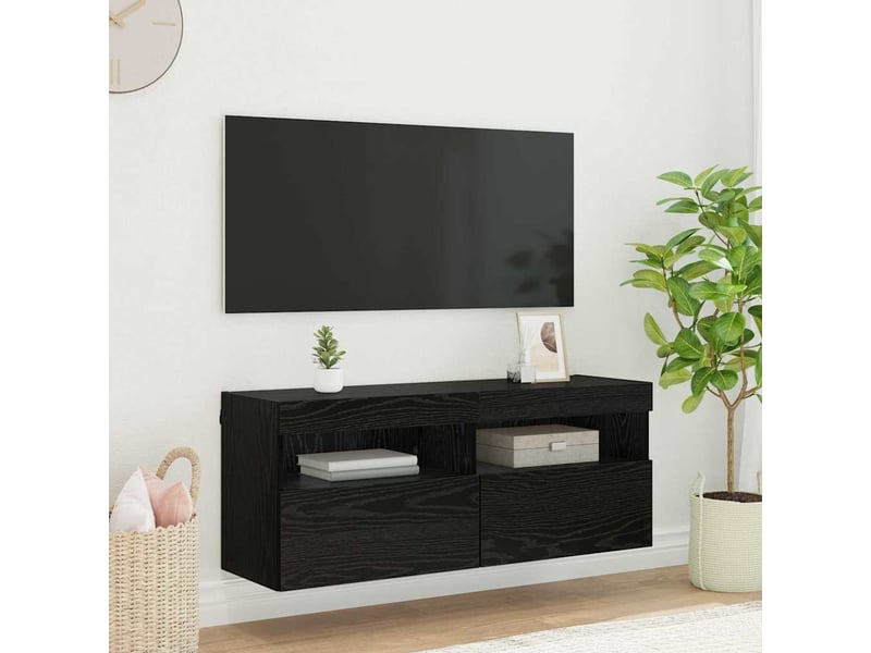  Meuble tv - banc tv - meuble de rangement mural 100 x 30 x 40 cm chêne noir bois d'ingénierie  - Conforama B