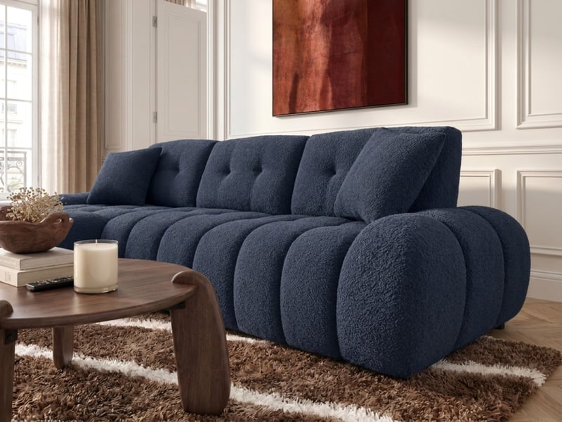  Bobochic canapé d'angle avec dossier avance recule apollon en tissu bouclette bleu  angle gauche APOLLON - Conforama C