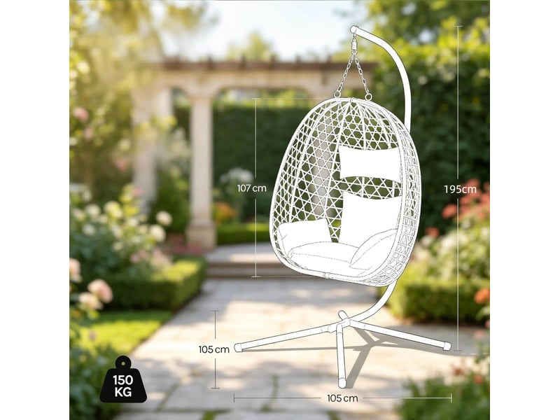  Fauteuil suspendu œuf avec support hauteur réglable 105x105x195 cm evryae  - Conforama E